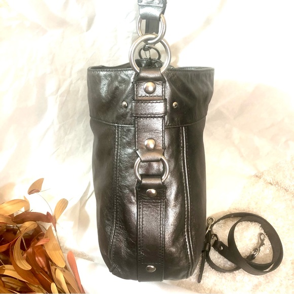 Coach 100% genuine leather silver convertible Large shoulder Bag crossbody hobo - Picture 7 of 13